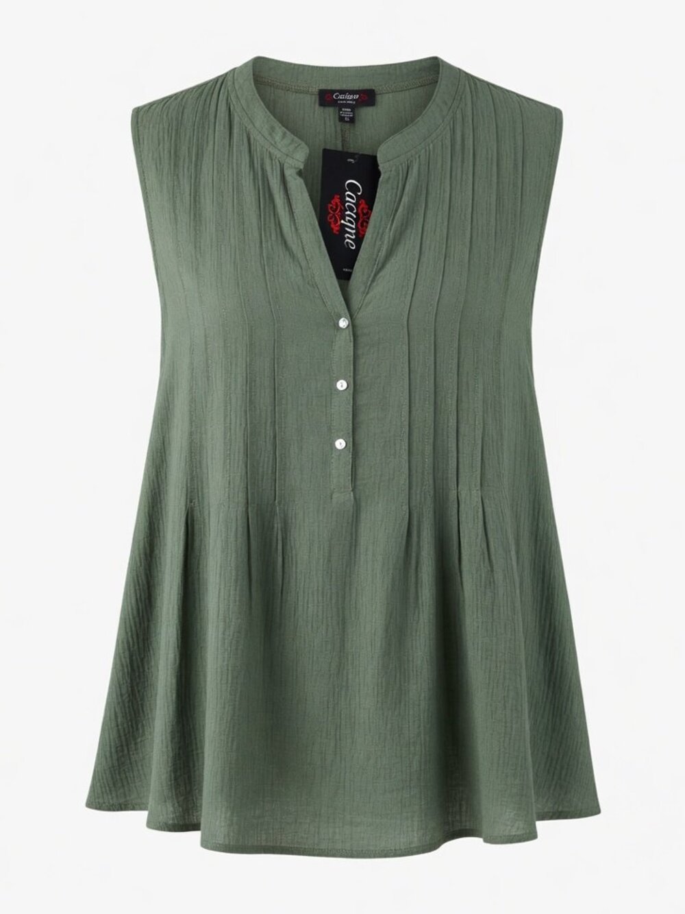Cocomo Women's Plus Size 1X Sage Green Pintuck Sleeveless Top